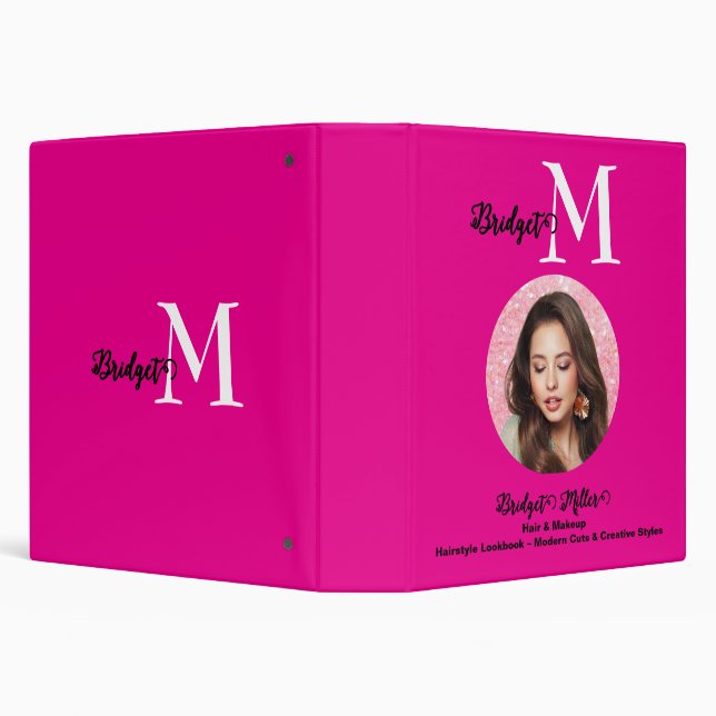 hot pink Monogram photo Hairstyle Lookbook Binder (Background)