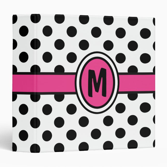 Hot pink monogram polka dots binder (Front/Spine)