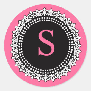 Hot Pink Monogram S Fleur de Lis Wedding Sticker