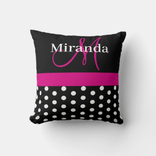 Hot Pink Monogram Script Polka Dots Throw Pillow