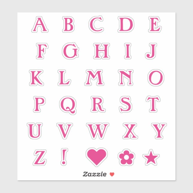 Hot Pink Monogram Text Letters Alphabet Heart Star (Sheet)
