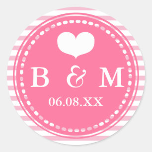 Hot Pink Monogram Wedding Envelop Seal Sticker