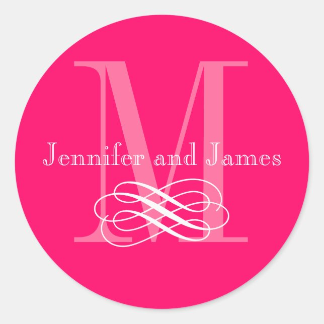 Hot Pink Monogram Wedding Logo Stickers (Front)