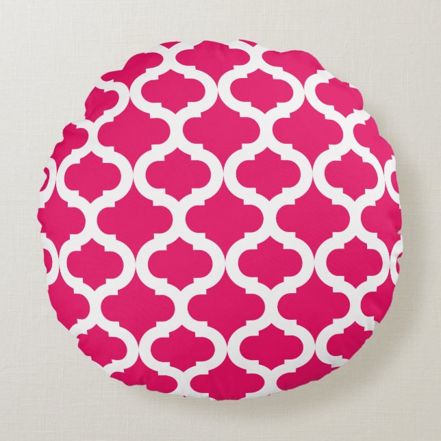 Hot Pink Moroccan Pattern Round Pillow (Front)