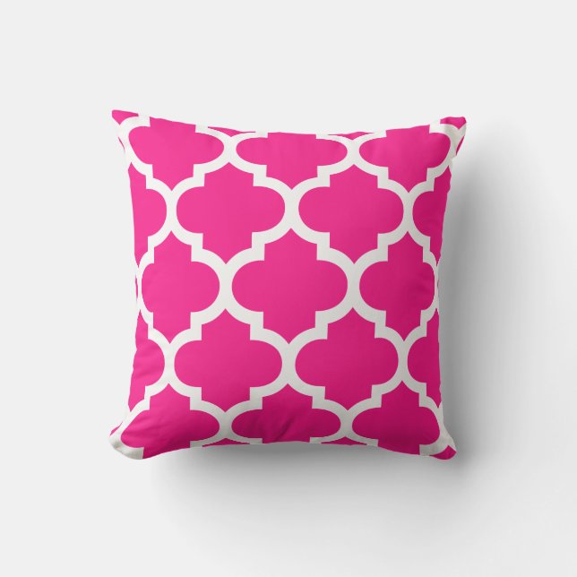 Hot Pink Moroccan Quatrefoil Outdoor Pillows (Front)