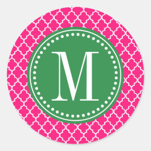 Hot Pink Moroccan Tiles Lattice Personalized Classic Round Sticker