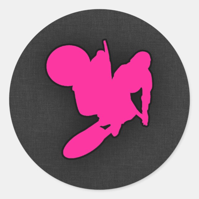 Hot Pink Motocross, dirt bike Classic Round Sticker (Front)
