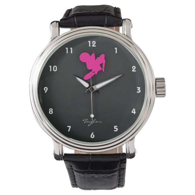 Hot Pink Motocross, dirt bike Watch (Front)