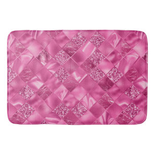 Hot Pink Multi-Texture Square Weave Pattern Bath Mat