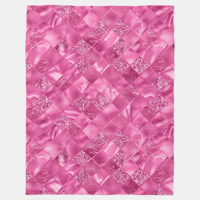 Hot Pink Multi-Texture Square Weave Pattern Fleece Blanket (Front)