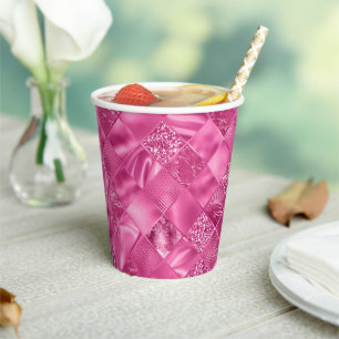 Hot Pink Multi-Texture Square Weave Pattern Paper Cups