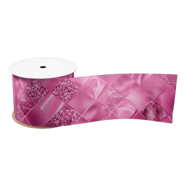 Hot Pink Multi-Texture Square Weave Pattern Satin Ribbon (Spool)