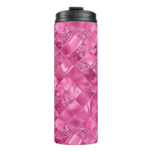 Hot Pink Multi-Texture Square Weave Pattern Thermal Tumbler