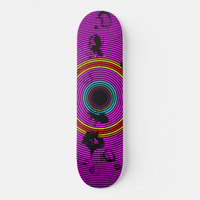 Hot Pink Multicolor Vinyl Disc Texture Pattern Skateboard (Front)