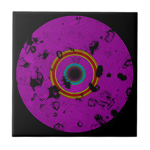 Hot Pink Multicolor Vinyl Disc Texture Pattern Tile