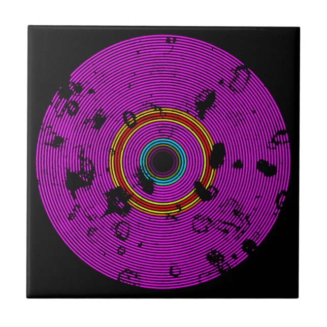 Hot Pink Multicolor Vinyl Disc Texture Pattern Tile (Front)