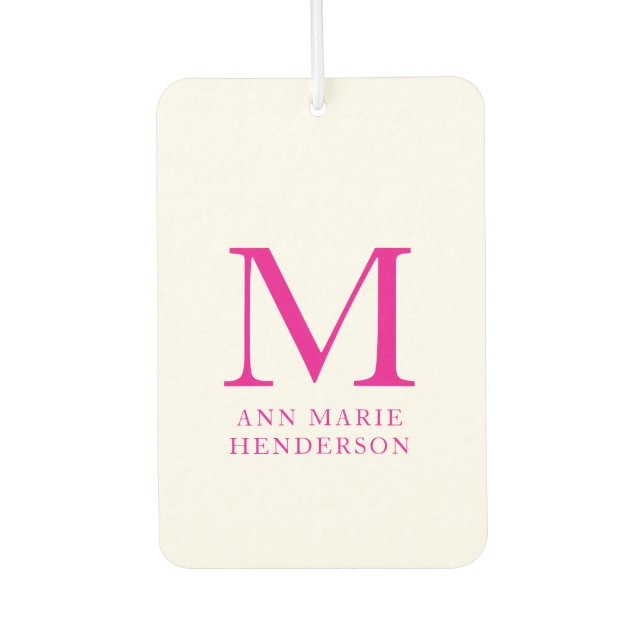 Hot Pink Name and Monogram  Air Freshener (Front)