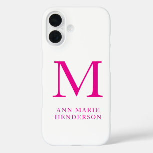 Hot Pink Name and Monogram  iPhone 16 Case