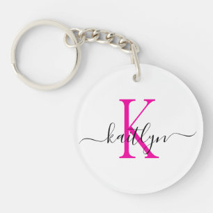 Hot Pink Name Initial Monogram Keychain