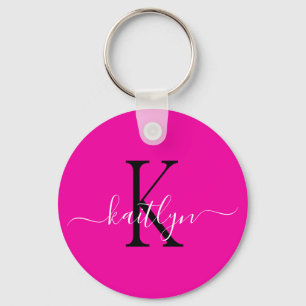 Hot Pink Name Initial Monogram Keychain