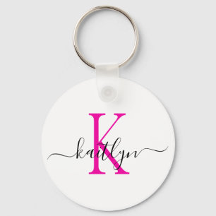 Hot Pink Name Initial Monogram Keychain