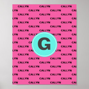 Hot pink name pattern monogram poster