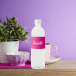 Hot pink name script water bottle label<br><div class="desc">A trendy and girly hot pink coloured background. Personalize and add your name written with a modern hand lettered style script in white.</div>