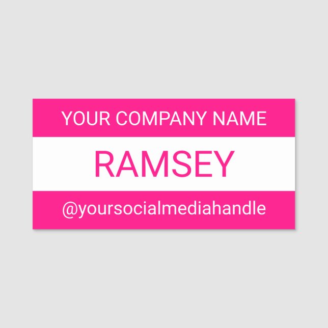 Hot Pink Name Tag without Logo Pin or Magnetic 3in (Front)