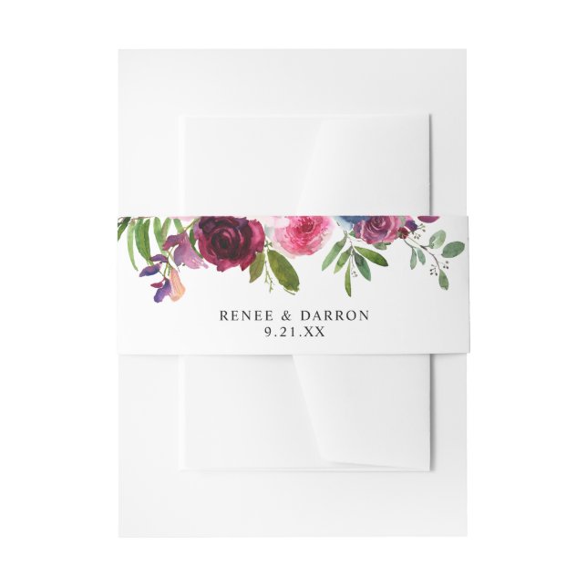 Hot Pink & Navy Blue Floral 3B Invitation Belly Band (Front Example)