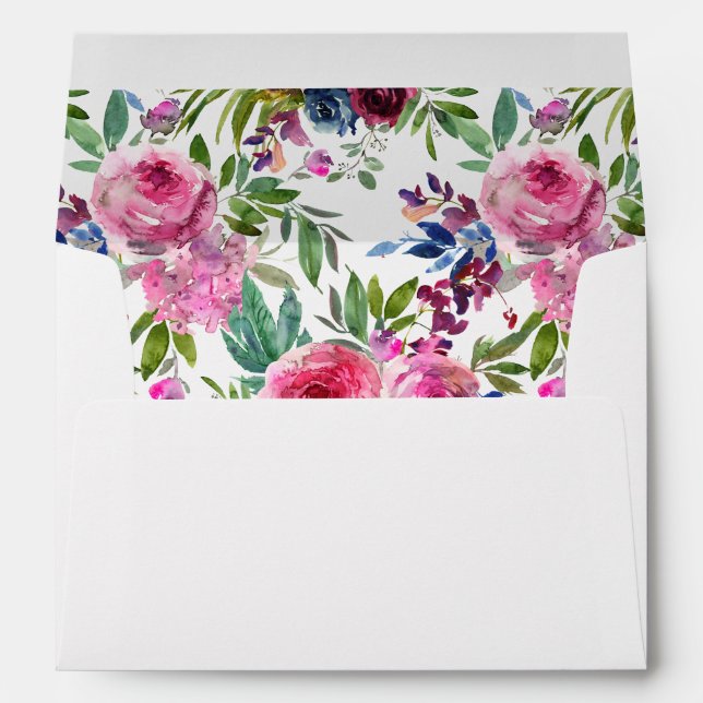 Hot Pink & Navy Blue Floral Envelope (Back (Bottom))