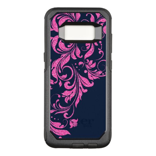 Hot Pink & Navy Blue Floral Lace Glitter Texture OtterBox Commuter Samsung Galaxy S8 Case