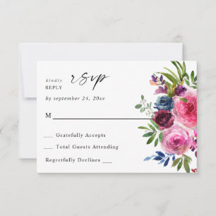Hot Pink & Navy Blue Floral no Meal V3 RSVP Card
