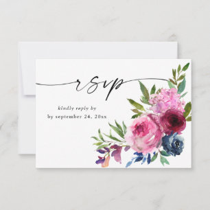 Hot Pink & Navy Blue Floral with Meal V3 RSVP Card