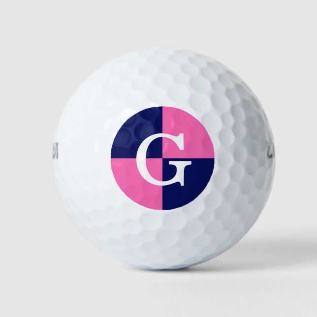 Hot Pink Navy Blue LG Chequered Monogram Golf Balls (Front)