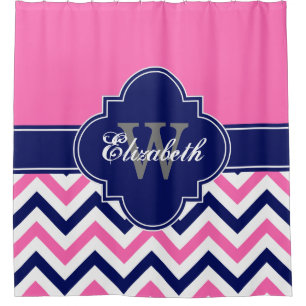 Hot Pink Navy Blue LG Chevron 1ICBR Name Monogram