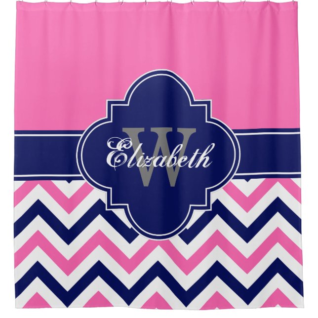 Hot Pink Navy Blue LG Chevron 1ICBR Name Monogram (Front)