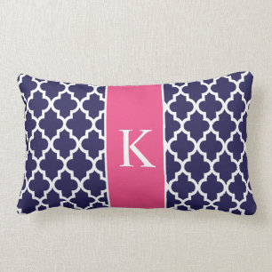 Hot Pink Navy Blue Moroccan Custom Monogram Lumbar Pillow