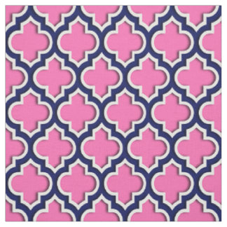 Hot Pink, Navy Blue Moroccan Quatrefoil #5DS Fabric