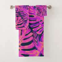 Hot Pink & Navy Blue Tropical Palm Leaves Island 