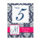 Hot Pink Navy Damask Wedding Table Number