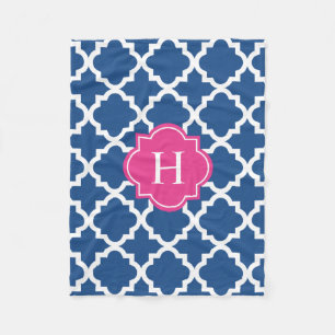 Hot Pink & Navy Monogram   Fleece Blanket