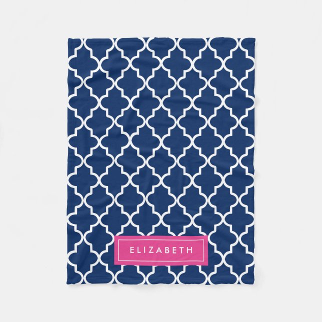 Hot Pink & Navy Quatrefoil | Fleece Blanket (Front)