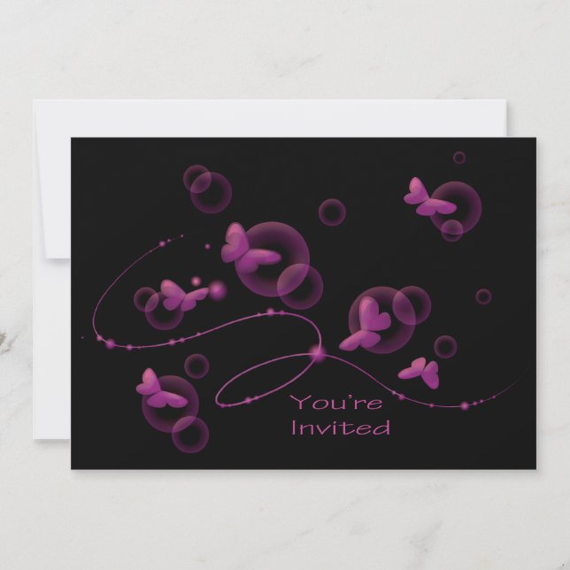 Hot Pink Neon Butterflies Birthday Party Invitation (Front)