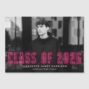 Hot Pink Neon Class of 2023 Photo Graduation Magnetic Invitation