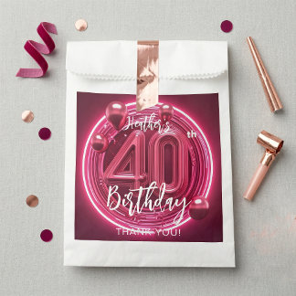 Hot Pink Neon Glam 40th Birthday Metallic Balloons Favour Bag