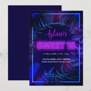 Hot Pink Neon Glow Sweet 16 Birthday Party Invitation