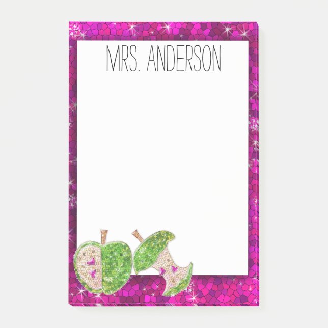 Hot Pink Neon Green Teachers Apple Classroom Notes (Front)