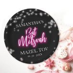 Hot Pink Neon-Themed Bat Mitzvah  Paper Plate<br><div class="desc">We’re excited to introduce our modern calligraphy neon-inspired suite for a glow Bar or Bat Mitzvah! This fun collection includes everything you need, from napkins and paper plates to a welcoming sign and more. If you have any questions or need help with personalization, just send us a message. PLEASE NOTE:...</div>