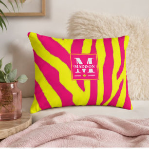 Hot Pink Neon Yellow Zebra Stripe Bold Y2K Accent Pillow
