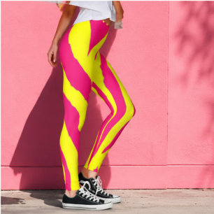 Hot Pink Neon Yellow Zebra Stripe Bold Y2K  Leggings